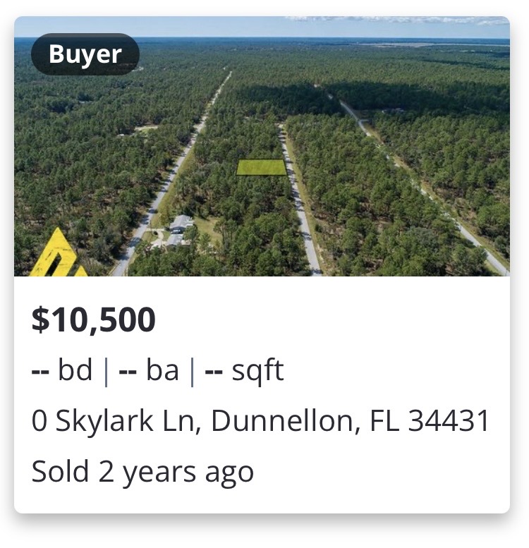 Previously closed land transaction in Skylark Ln, Dunnellon, FL 34431