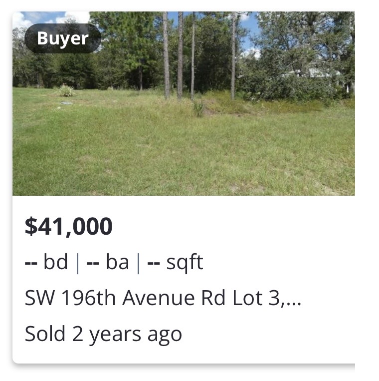 Previously closed land transaction in SW 196th Avenue Rd Lot 3, Marion County, FL